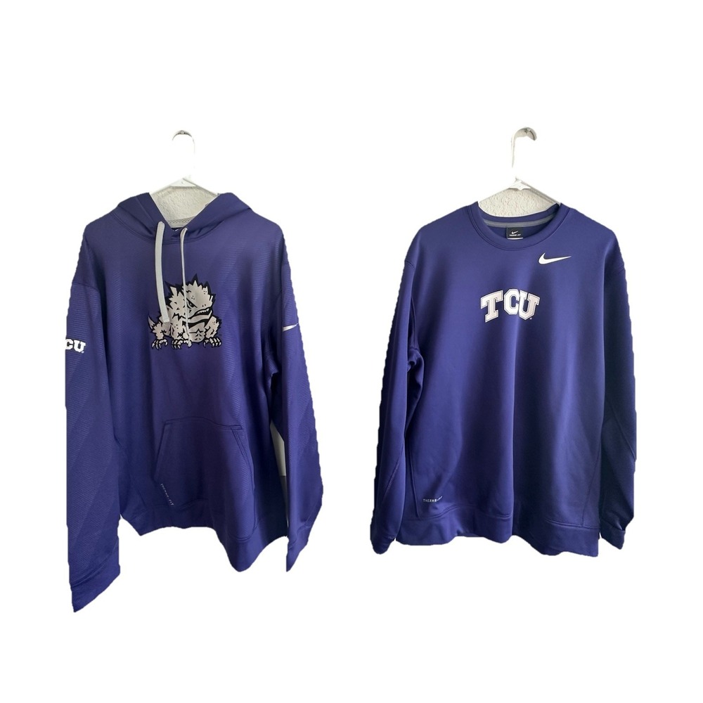 Lot of 2 TCU Nike Therma-FIT Sweatshirts Mens Large Purple Horned Frogs Hoodie